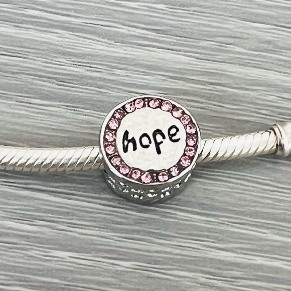 Silver plated paved crystal HOPE  bracelet charm - Picture 2 of 6